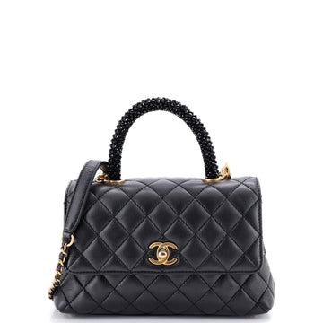 Chanel Coco Top Handle Bag Quilted Goatskin with Beaded Handle Mini