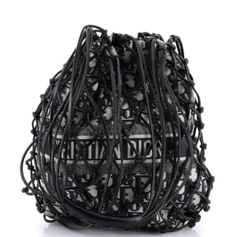 Christian Dior Drawstring Net Tote Diorissimo Canvas and Leather