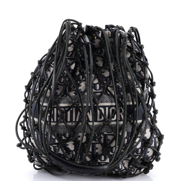 Christian Dior Drawstring Net Tote Diorissimo Canvas and Leather