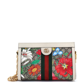 Gucci Ophidia Chain Shoulder Bag Flora GG Coated Canvas Small