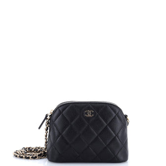 Chanel CC Dome Zip Clutch with Chain Quilted Caviar Mini