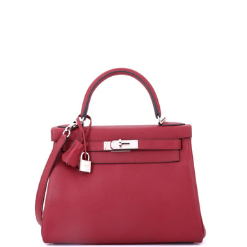 Hermes Kelly Handbag Red Evercolor with Palladium Hardware 28