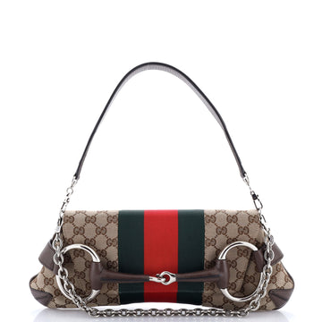 Gucci Horsebit NM Web Chain Clutch GG Canvas Medium
