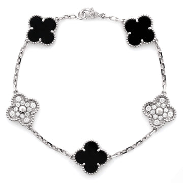 Van Cleef & Arpels Vintage Alhambra 5 Motifs Bracelet 18K White Gold and Onyx with Diamonds