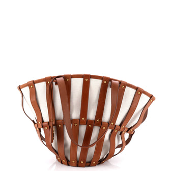 Saint Laurent Beatrix Panier Cut Out Tote Canvas with Leather