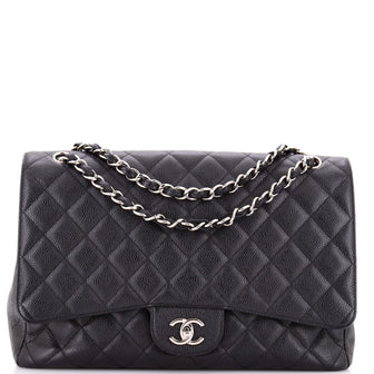 Chanel Vintage Classic Single Flap Bag Quilted Caviar Maxi