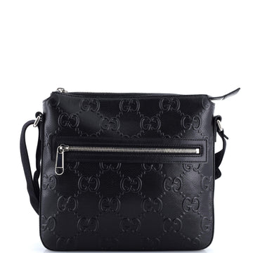 Gucci Front Zip Messenger GG Embossed Perforated Leather Small