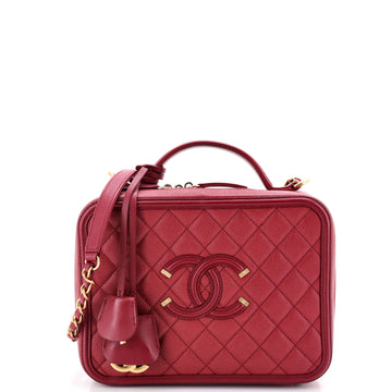 Chanel Filigree Vanity Case Quilted Caviar Large