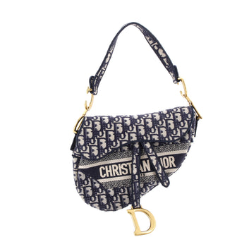 Christian Dior Saddle Handbag Logo Embroidered Oblique Canvas Medium