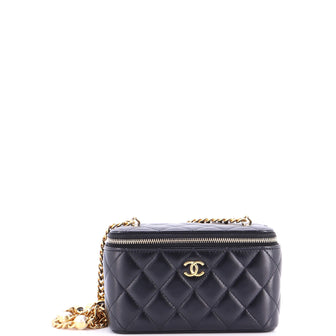 Chanel Classic Vanity Case with Resin Pearl Chain Quilted Lambskin Small