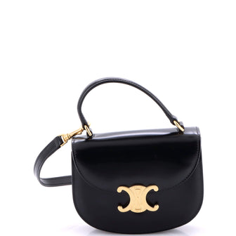 Celine Triomphe Besace Clea Top Handle Flap Bag Leather Mini