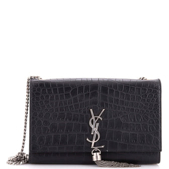 Saint Laurent Classic Monogram Tassel Crossbody Bag Crocodile Embossed Leather Medium