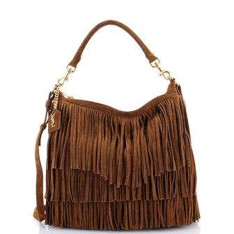 Saint Laurent Emmanuelle Hobo Suede Fringe Small