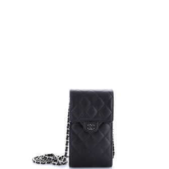 Chanel CC Flap Phone Holder Crossbody Bag Quilted Caviar