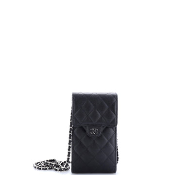 Chanel CC Flap Phone Holder Crossbody Bag Quilted Caviar