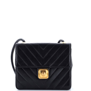 Chanel Vintage Push Lock Flap Bag Chevron Lambskin Small