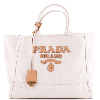 Prada Logo Tote Linen Blend Large