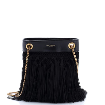 Saint Laurent Grace Fringe Hobo Leather and Crochet Small