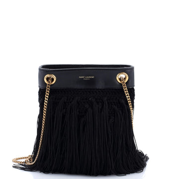 Saint Laurent Grace Fringe Hobo Leather and Crochet Small