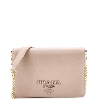 Prada Monochrome Chain Flap Bag Saffiano Leather Small