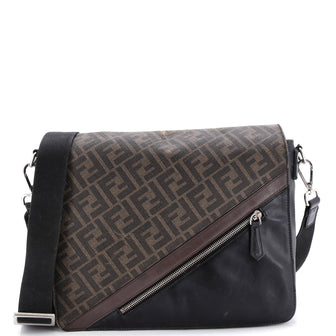 Fendi Forever Fendi Messenger Bag Zucca Coated Canvas and Leather