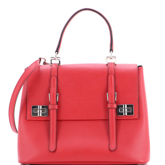 Prada Half Flap Double Turn Lock Satchel Saffiano Leather Medium