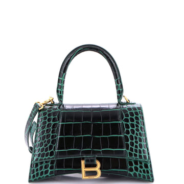 Balenciaga Hourglass Top Handle Bag Crocodile Embossed Leather Small