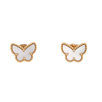 Van Cleef & Arpels Sweet Alhambra Butterfly Stud Earrings 18K Yellow Gold and Mother of Pearl