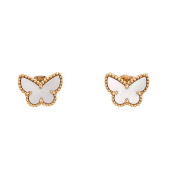 Van Cleef & Arpels Sweet Alhambra Butterfly Stud Earrings 18K Yellow Gold and Mother of Pearl