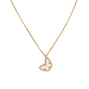 Van Cleef & Arpels Sweet Alhambra Butterfly Pendant Necklace 18K Yellow Gold and Mother of Pearl