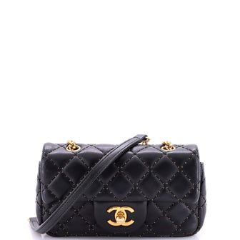 Chanel Classic Single Flap Bag Studded Quilted Lambskin Extra Mini