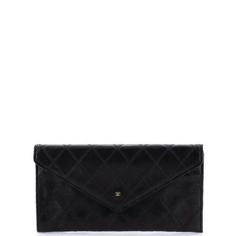 Chanel CC Envelope Flap Wallet Stitched Lambskin Long