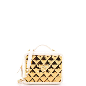 Chanel Golden Plate Vanity Case Quilted Metal and Lambskin Medium