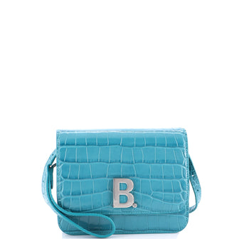 Balenciaga B. Dot Flap Bag Crocodile Embossed Leather Small