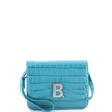 Balenciaga B. Dot Flap Bag Crocodile Embossed Leather Small