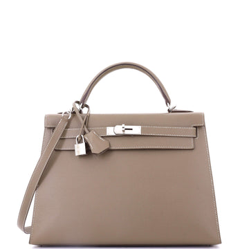 Hermes Kelly Handbag Grey Epsom with Palladium Hardware 32