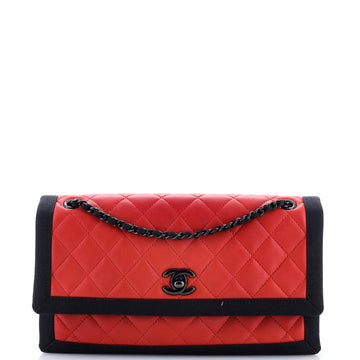 Chanel Two Tone Flap Bag Quilted Lambskin with Grosgrain Medium