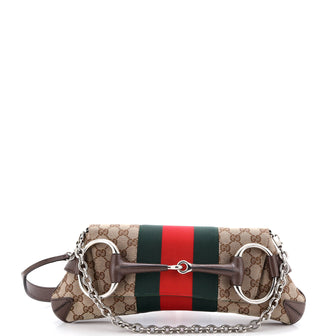 Gucci Horsebit NM Web Chain Clutch GG Canvas Medium