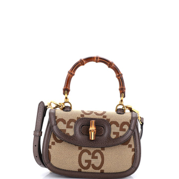 Gucci Bamboo 1947 Top Handle Bag Jumbo GG Canvas Small