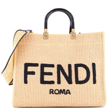 Fendi Sunshine Shopper Tote Woven Raffia Medium