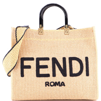 Fendi Sunshine Shopper Tote Woven Raffia Medium