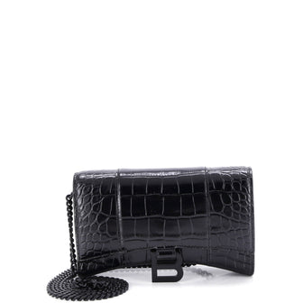 Balenciaga Hourglass Chain Wallet Crocodile Embossed Leather