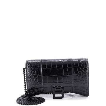 Balenciaga Hourglass Chain Wallet Crocodile Embossed Leather