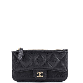 Chanel Flap Zip Card Holder Quilted Caviar