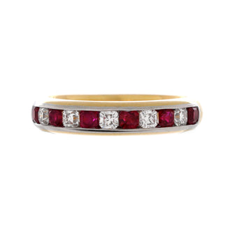 Tiffany & Co. Half Lucida Eternity Band Ring 18K Yellow Gold with Platinum and Diamonds and Rubies