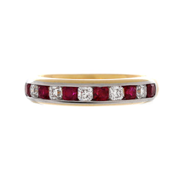 Tiffany & Co. Half Lucida Eternity Band Ring 18K Yellow Gold with Platinum and Diamonds and Rubies