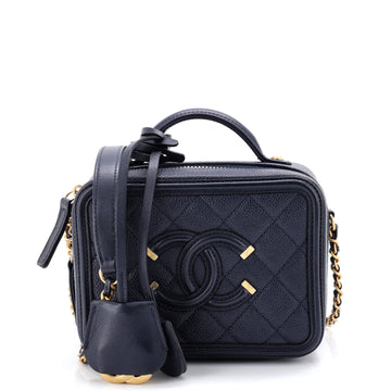 Chanel Filigree Vanity Case Quilted Caviar Small