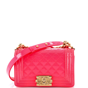 Chanel Boy Flap Bag Quilted Patent Small