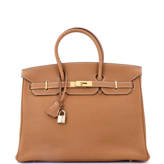 Hermes Birkin Handbag Brown Clemence with Gold Hardware 35