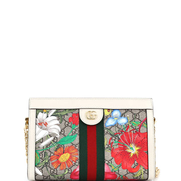Gucci Ophidia Chain Shoulder Bag Flora GG Coated Canvas Small